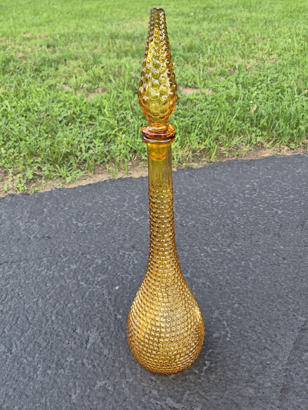 Vintage Amber Hobnail Glass Decanter Bottle with Stopper